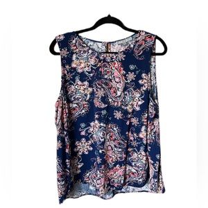 Daniel Rainn Sleeveless Shirt Women's Blue/White Paisley Floral Size XL
